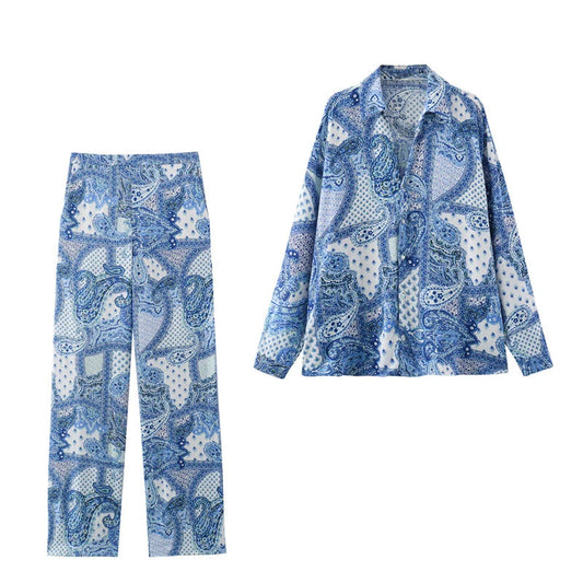 Women Pants Two-piece Print Long