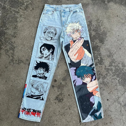 Anime Hip Hop print pattern jeans