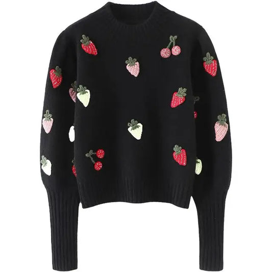 Strawberry Crochet Knit Sweater Pullover Women