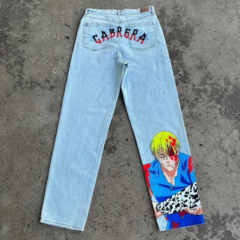 Anime Hip Hop print pattern jeans