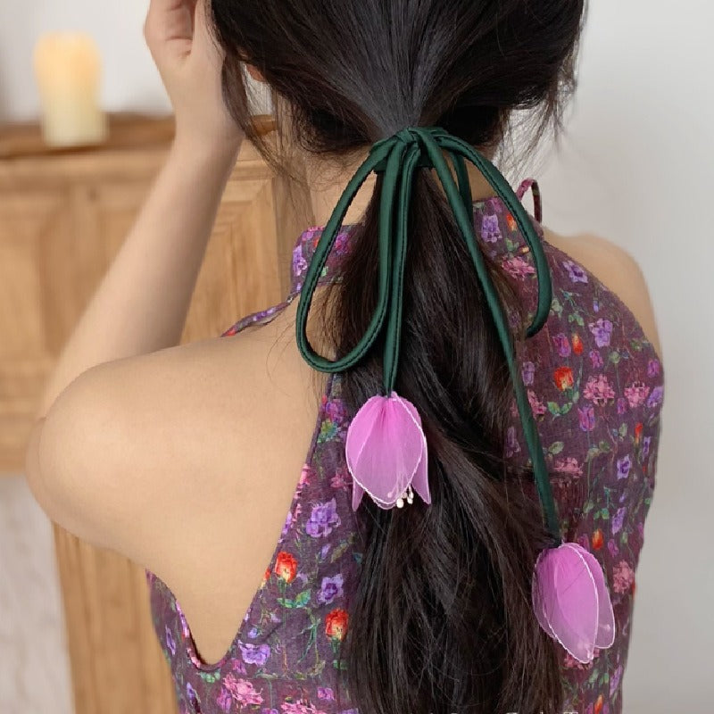 Tulip tie ribbon hair loop fairy three-dimensional flower entanglement knot tying hair rope