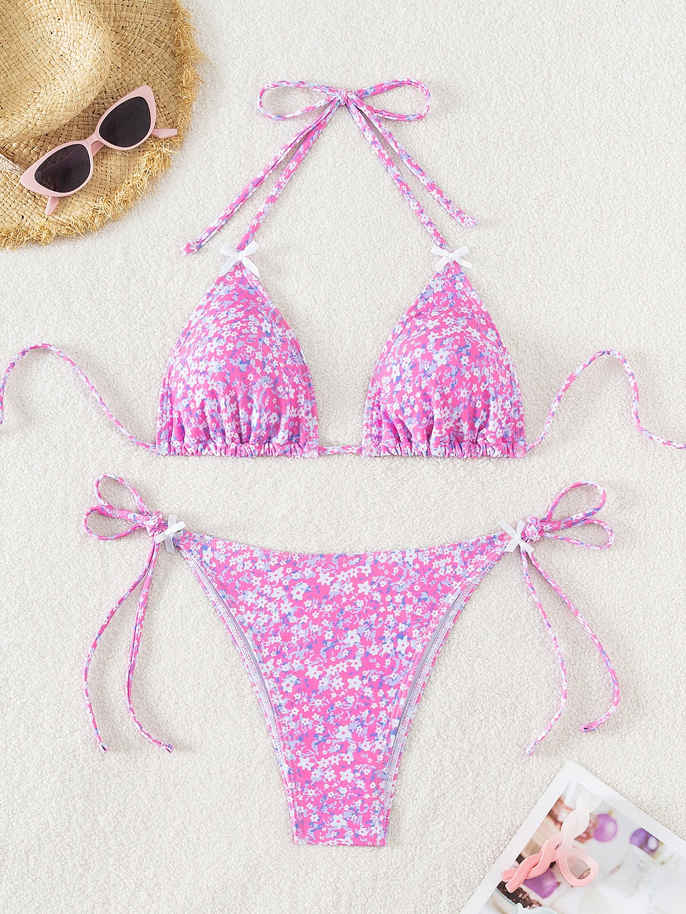 Floral cup lace up sexy bikini