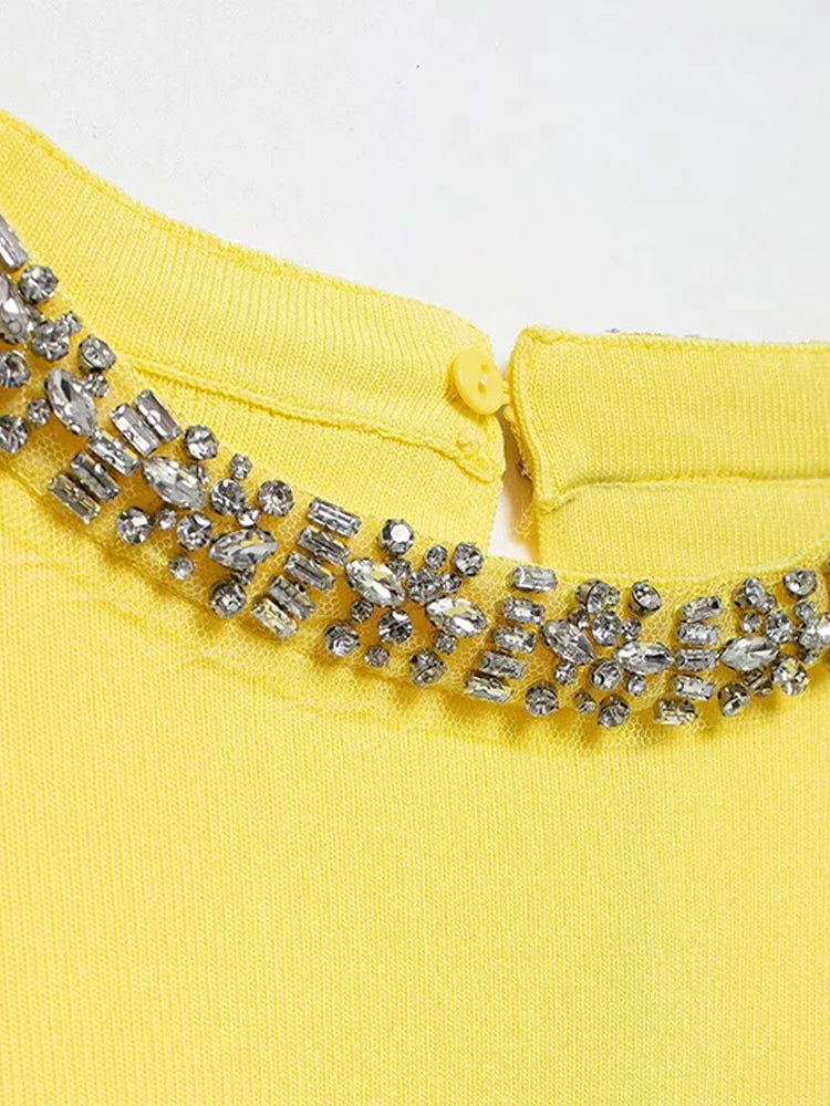 Versatile rhinestone bead solid color knitted top