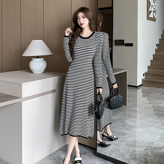 Elegant Workwear Striped Knit Long