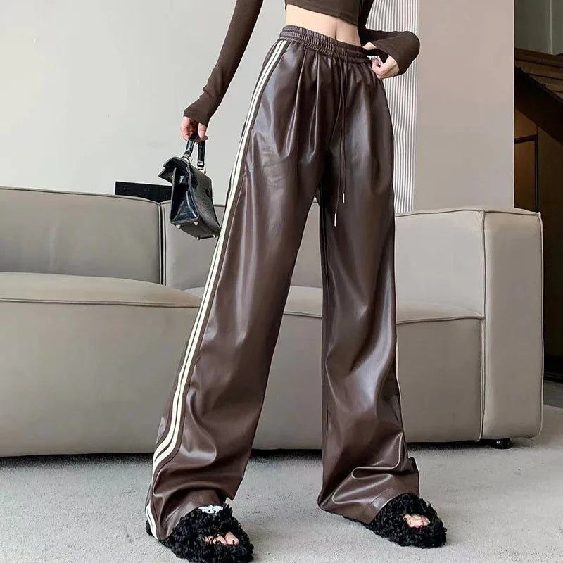 Y2k Drawstring PU Leather Pants