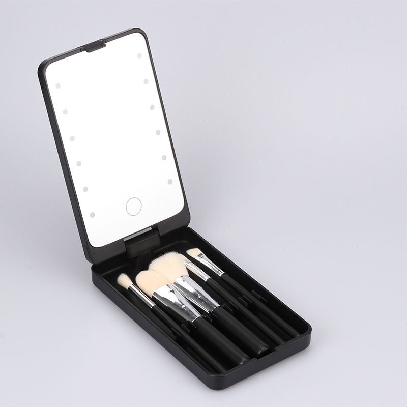 LED Folding Rotating Cosmetic Mirror Box with Brush