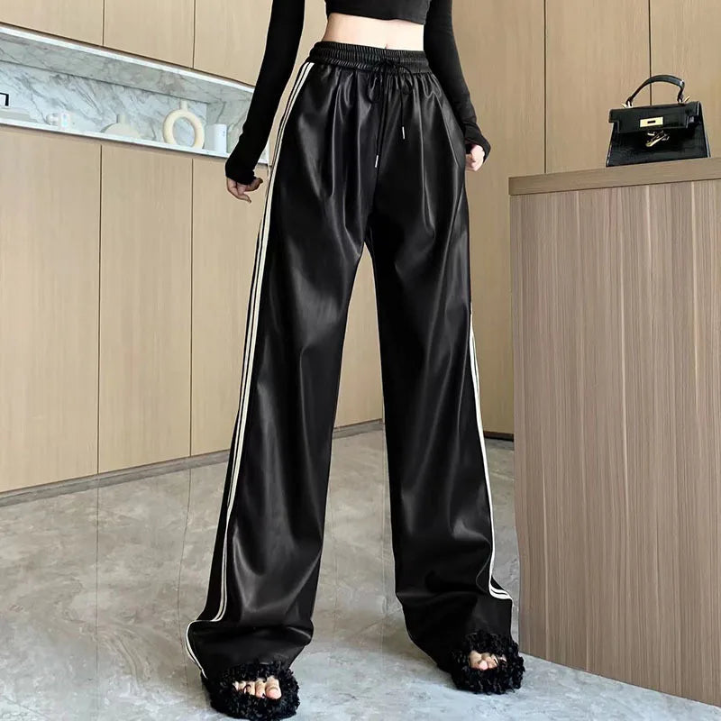 Y2k Drawstring PU Leather Pants