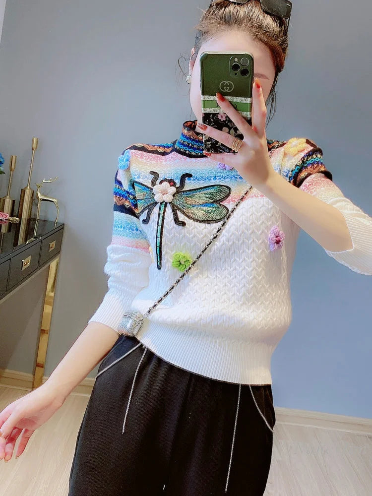 Retro knitted pullover with contrasting colors