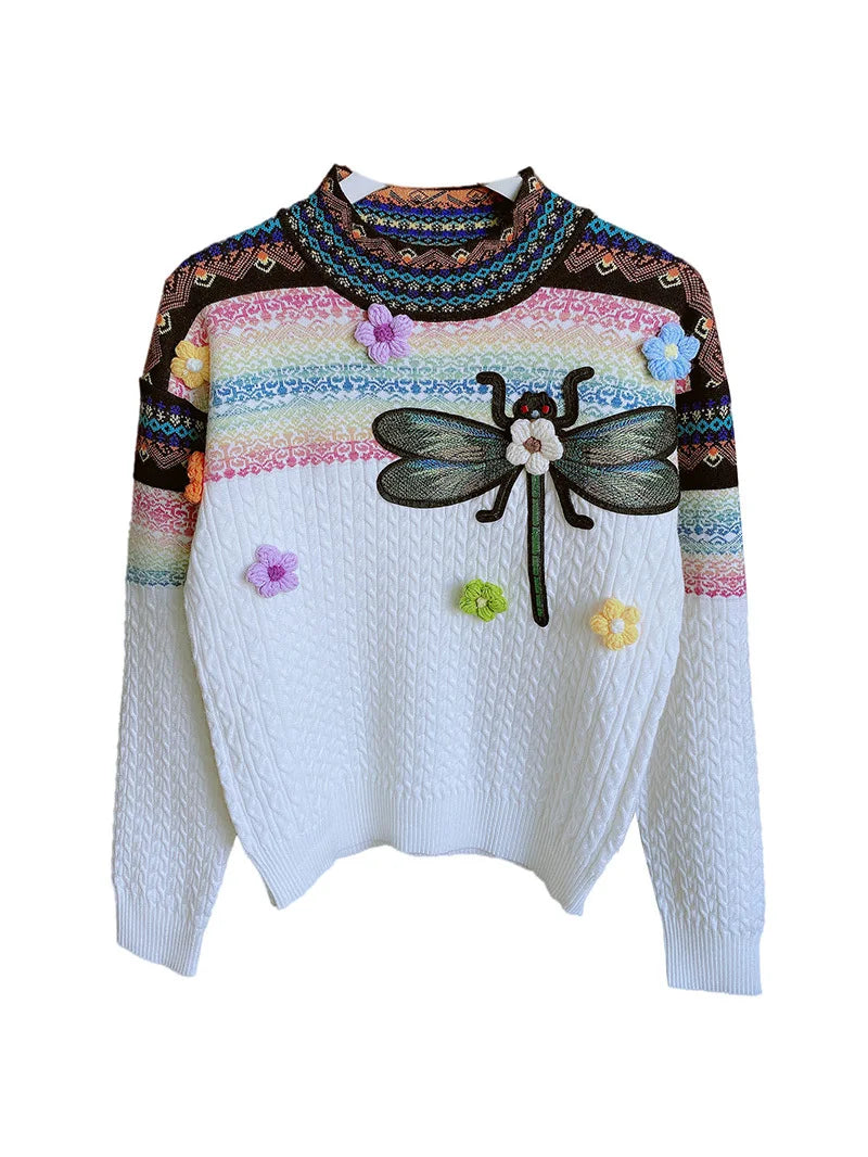 Retro knitted pullover with contrasting colors