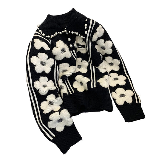 Pearl Beading Floral Knitted Women