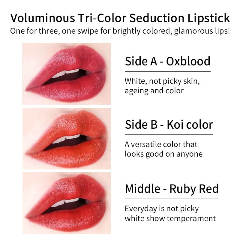 VIBELY Three-color lipstick for richness, moisturizing, non-smearing and non-sticky color-changing lipstick