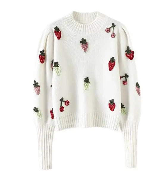 Strawberry Crochet Knit Sweater Pullover Women