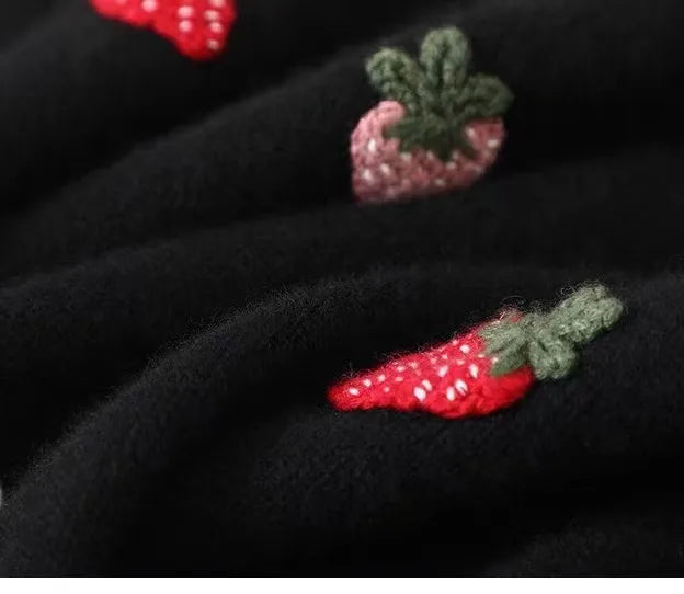 Strawberry Crochet Knit Sweater Pullover Women