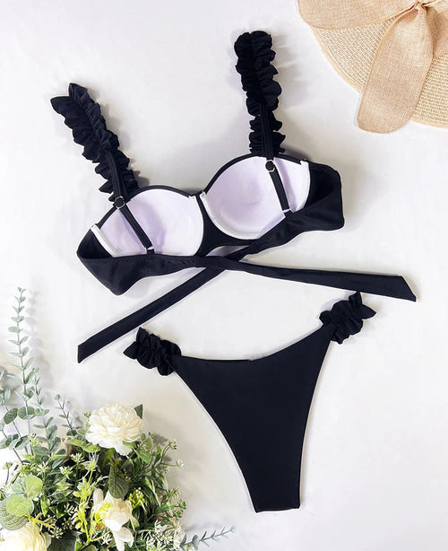 Push Up Bikini Set Women 2023 Swimsuit Sexy Bow Biquini Lace Up Summer